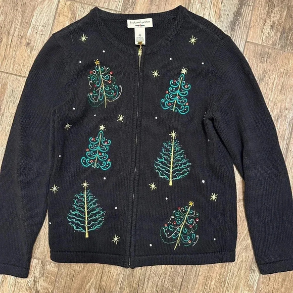 Béchamel petites Holiday Christmas tree embellished Black Cardigan petite small - Picture 1 of 5